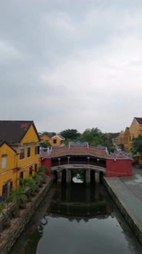 Aerial view of Chua Cau or Japanese Covered ancient Bridge