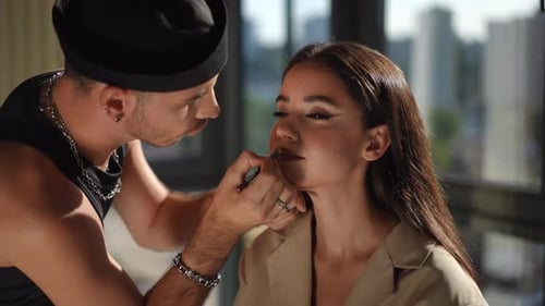 Join Us for a Trendy and Fashionable Makeup Application Session Held in a Stunning Modern Studio