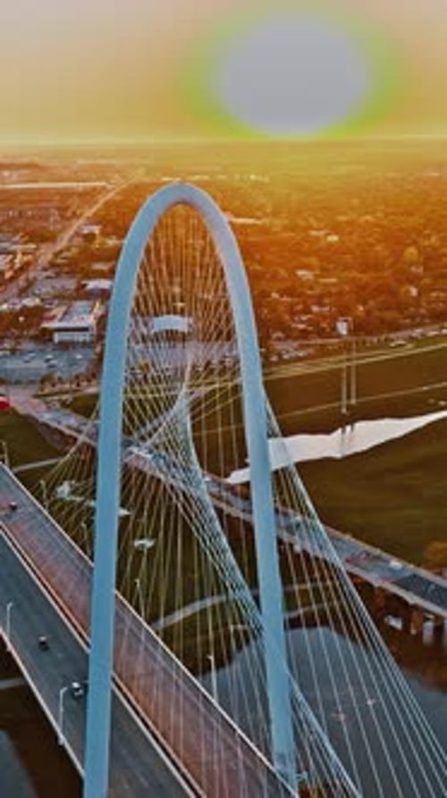 Sunrise over Dallas with a view of the iconic bridge
