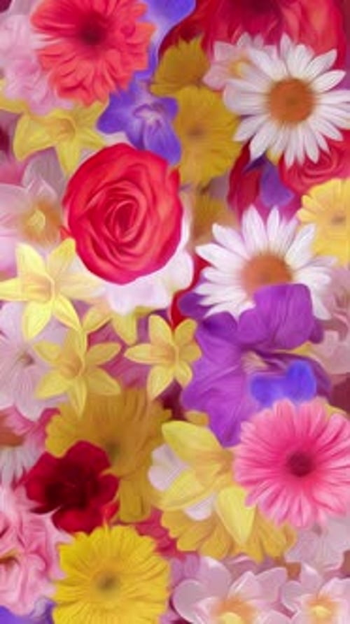 Animated Painterly Flowers Vertical Background