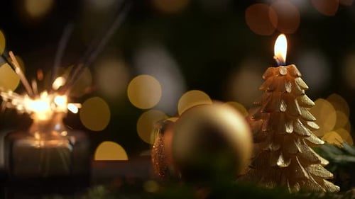 Christmas Scene with Sparkler and Tree Candle