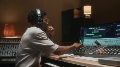 Sound Engineer Editing Tracks on Screen