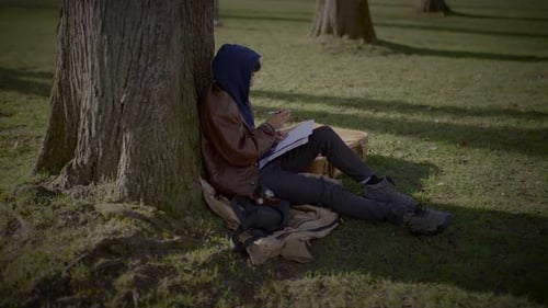 Young Creative Male Artist Drawing a Sketch Outside in the Park