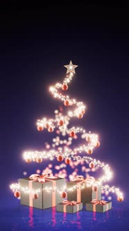 Animated Christmas Tree with Sparkling Lights and Gifts