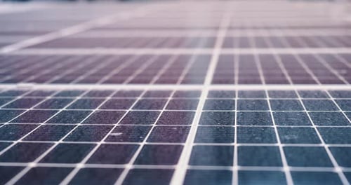Closeup, solar panel and green energy, sustainable electricity and clean production