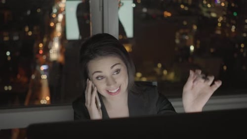 Young Caucasian Businesswoman Working in City Office Computer Desk Workplace