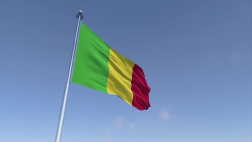 Realistic Mali Flag Waving in Blue Sky