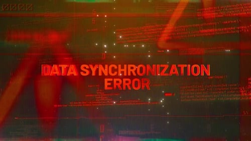 Datensynchronisierungsfehlerwort auf futuristischem Hightech-Hintergrund