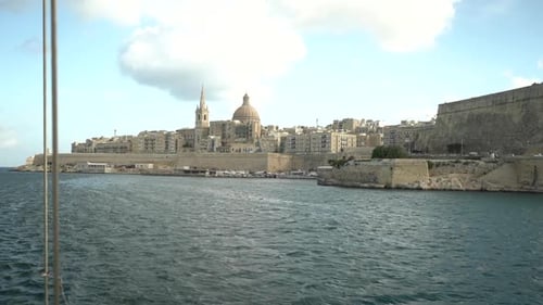 Malta gorgeous and beautiful ocean view footage of Valletta ancient ruins and buildings