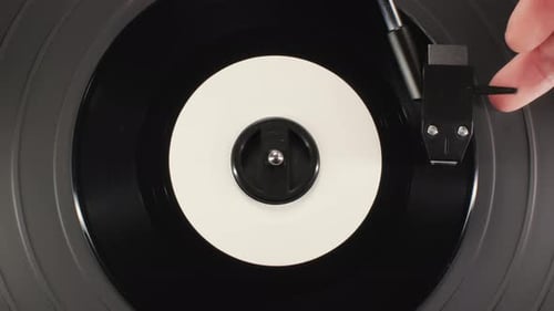 Vinyl Record Player Needle Starts Playing Record