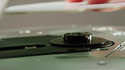 Vintage Cd Music Player Closeup Using Portable Music Player for Listening with Compact Disc