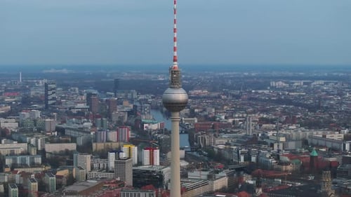 Iconic Berlin Tv Tower in Alexanderplatz Against the City's Urban Landscape Showcasing a Bird's Eye