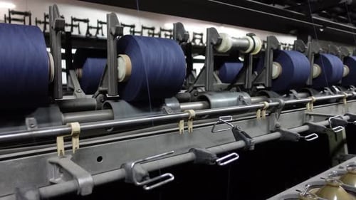 Automated Yarn Production In Modern Textile Plant. Cotton Yarn Making Machine.4K