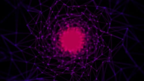 Glow purple plexus tunnel background with sparkle points and lines. Purple abstract background. Poly