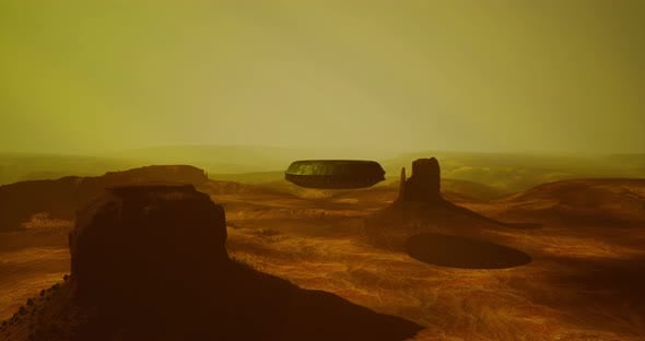 UFO Sighting Over Red Rock Formations in a Desolate Landscape ...