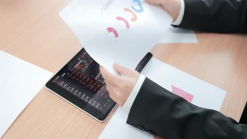 Business Trader Or Broker Investor In Formal Wear Working Analyst With Financial Stock Market Charts