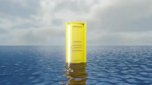 Yellow door in the middle of the sea