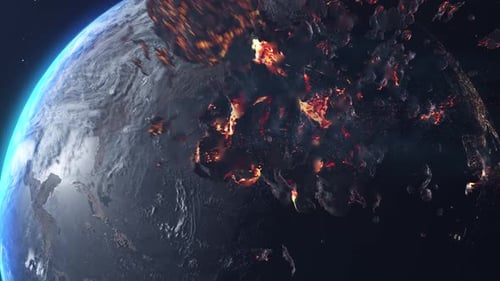 Asteroid meteor Rock Heading planet Earth with Burning rock debris