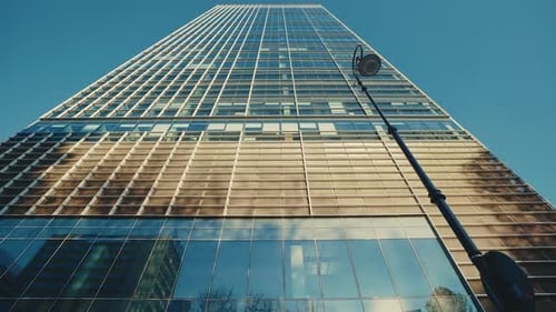 Modern Metropolis Low Angle View Showcases Business and Office Buildings in District