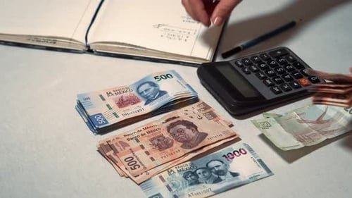 Counting Mexican Pesos with Calculator and Notebook
