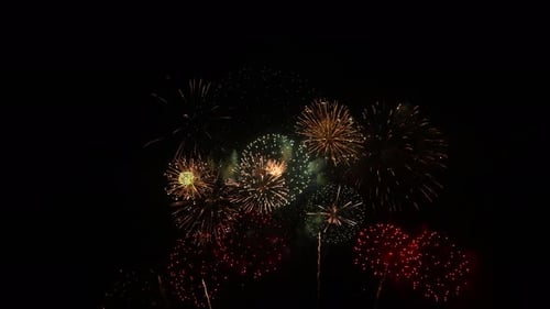 Brilliant and Colorful Fireworks Exploding at Night