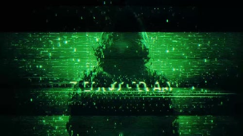 Hacker Glitch Text Reveal with Digital Data Distortion