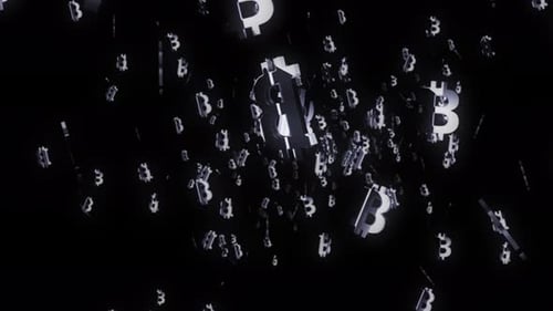 Bitcoin blockchain crypto currency symbol rain looped