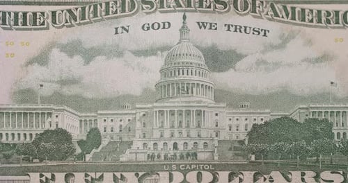 Zoom of 50 USD Bills Concept Finance Business Investment Success