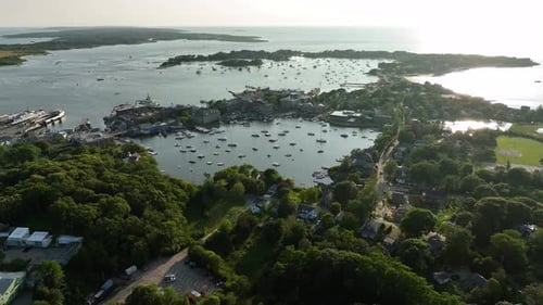 Drone shot of boats seeking refuge in Cape Cod's protective harbors.