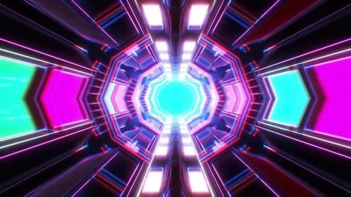 Neon Glowing Futuristic Cyber Tunnel Loop Background