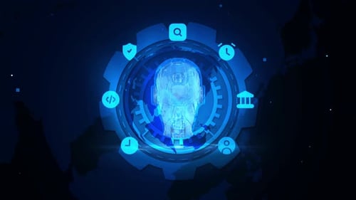 Futuristic Ai Interface With Rotating Digital Elements