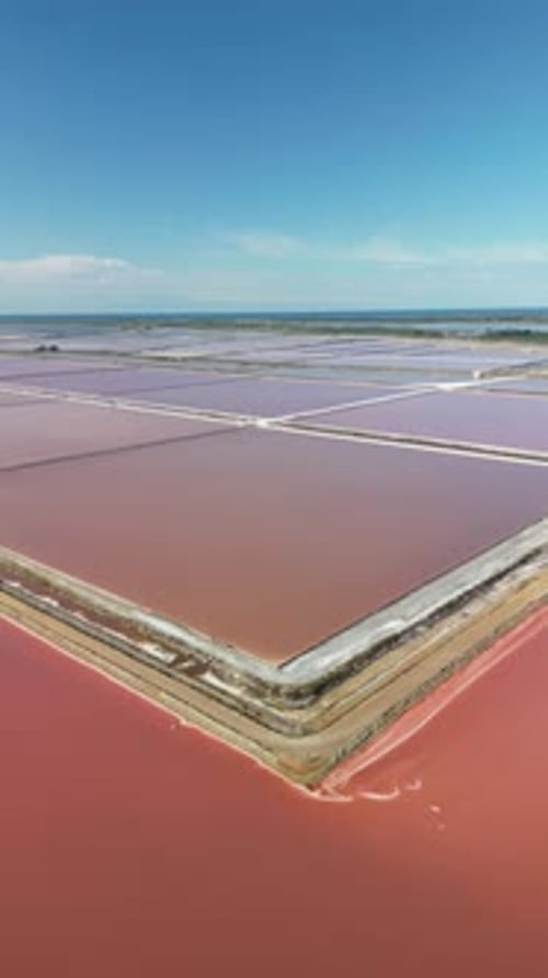 Vista aérea das lagoas de evaporação de sal, Aigues-Mortes, França.