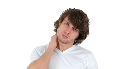 Man Massaging his Neck against White Background