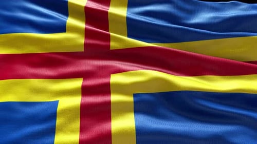 Realistic Waving Flag of Åland Islands