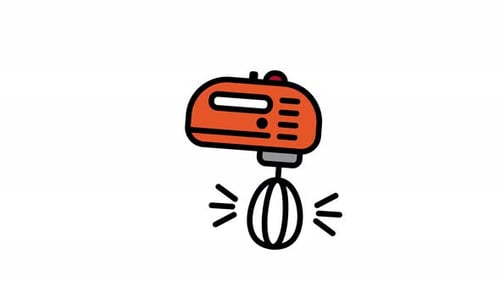 Animated Flat Design Hand Mixer with Spinning Whisk