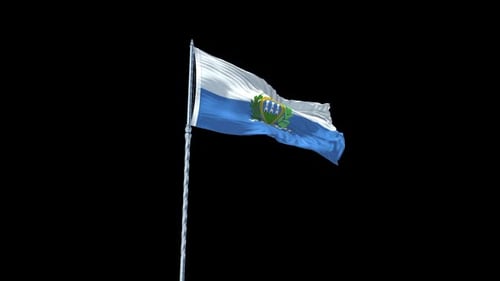 San Marino Flag Waving Realistic With Sky With Alpha Channel