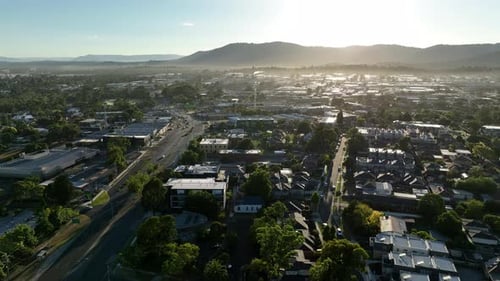 Sunrise over suburban Bayswater suburb Melbourne Australia, Dandenongs in background