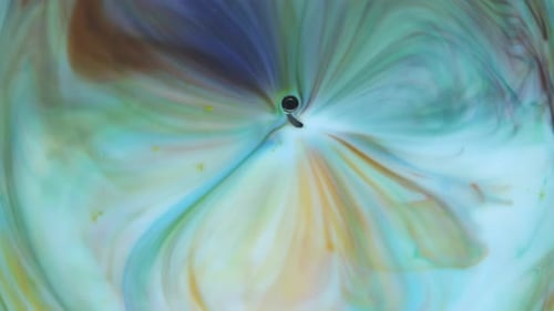 Chaotische Bewegung: Erweiterung des Flusses: Wirbel in den Farben Gelb, Grün, Blau und Rot