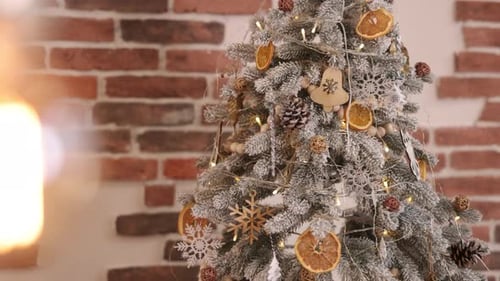 Decorated Christmas Tree with Lights and Ornaments