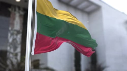 Lithuania Flag In The Wind Waving Official Flag 4K
