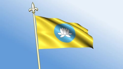 Waving Golden Flag with White Lotus Symbol