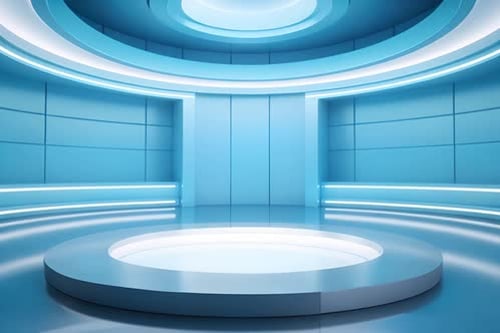 podium Futuristic showcase with platform for product displaying. Empty modern stage display