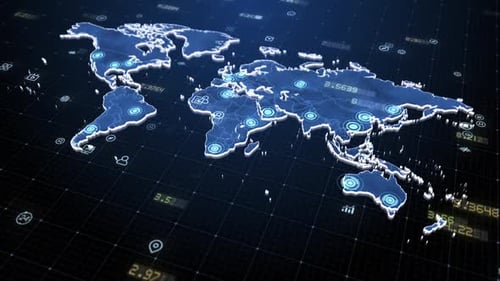 Digital World Map Global Network Data Visualization