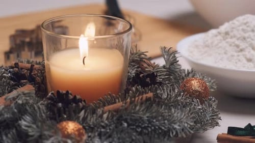 Christmas Baking Ingredients Arranged on White Table