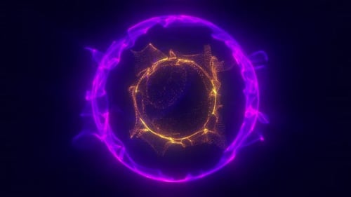 An abstract futuristic purple electric sphere with a gold core