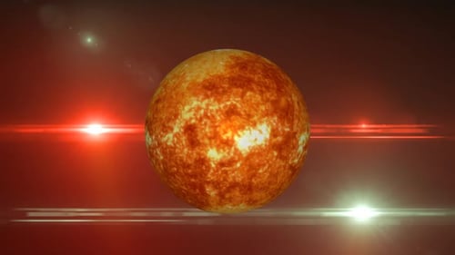 View of Planet Sun Rotating from Outer Space, View on Sun Revolving around Sun. 1660