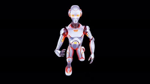 Robot futuriste explorant avec une foulée dynamique
