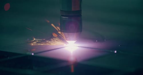 Plasma Laser Cutting Metal Sheet with Sparks Welding
