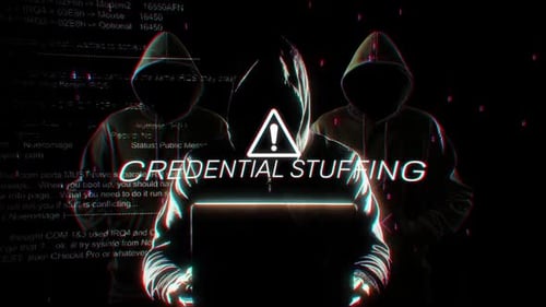 Cybersecurity Warning with Hooded Hackers and Glitch Text Animation