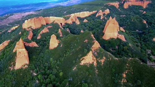 Aerial View Over Las Medulas Gold Mine In Leon Spain. Dolly Right